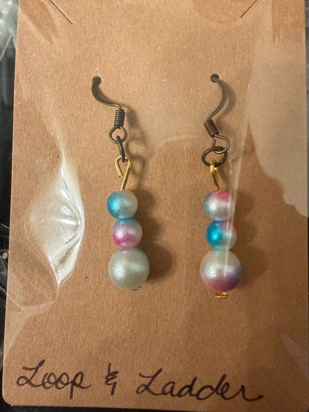 Multi-Color Pearl Drop Earrings - Pink, Blue, Silver